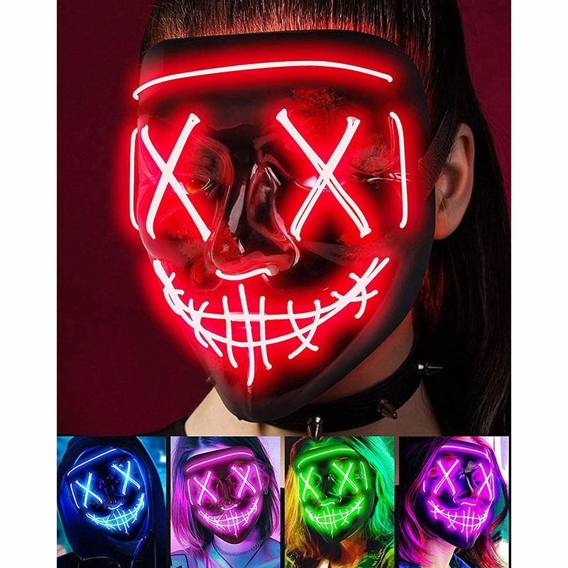 Adult partymask cosplay neon light up skull custom party mask halloween led maske