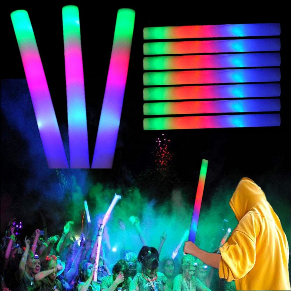 Custom logo battery operated concert rave party flashing halloween glow wands led foam glow sticks