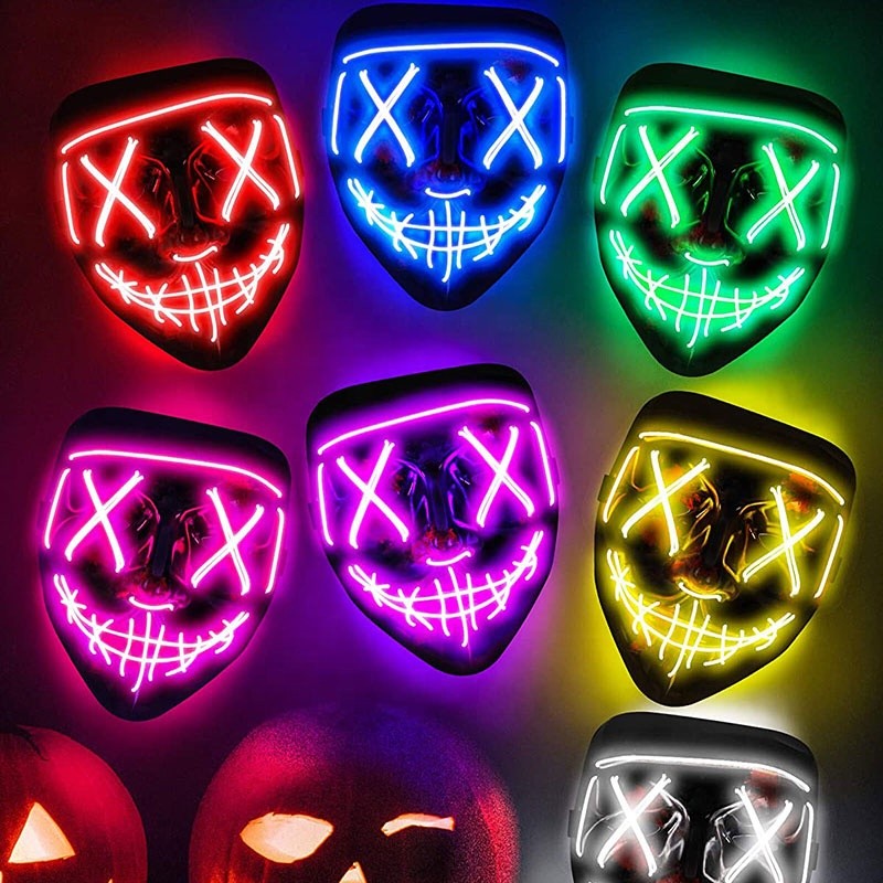 Dropshipping wholesale black neon led light up el wire maske party rave halloween mask clown