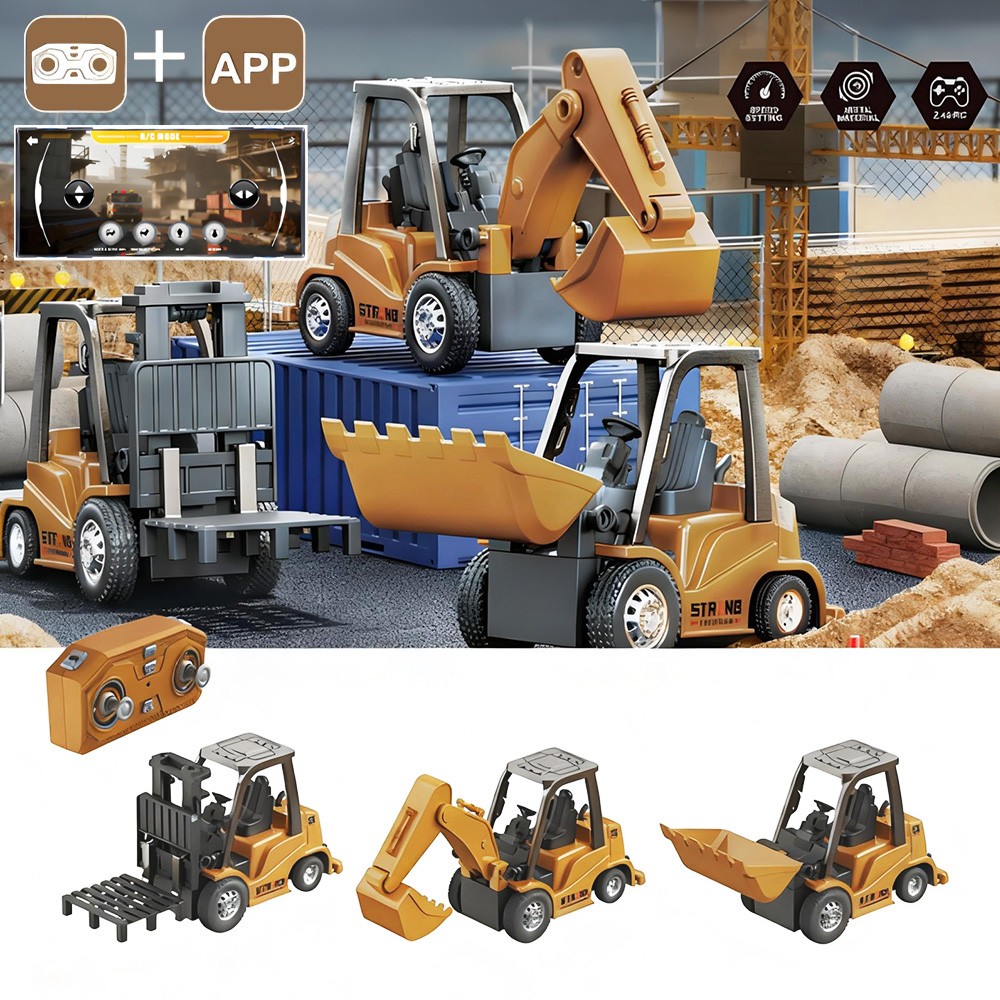 1:64 Full-Scale Alloy Mini Excavator Bulldozer | 2.4G & Bluetooth Dual Remote Control